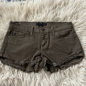 Kancan Low rise olive green fringed jean shorts